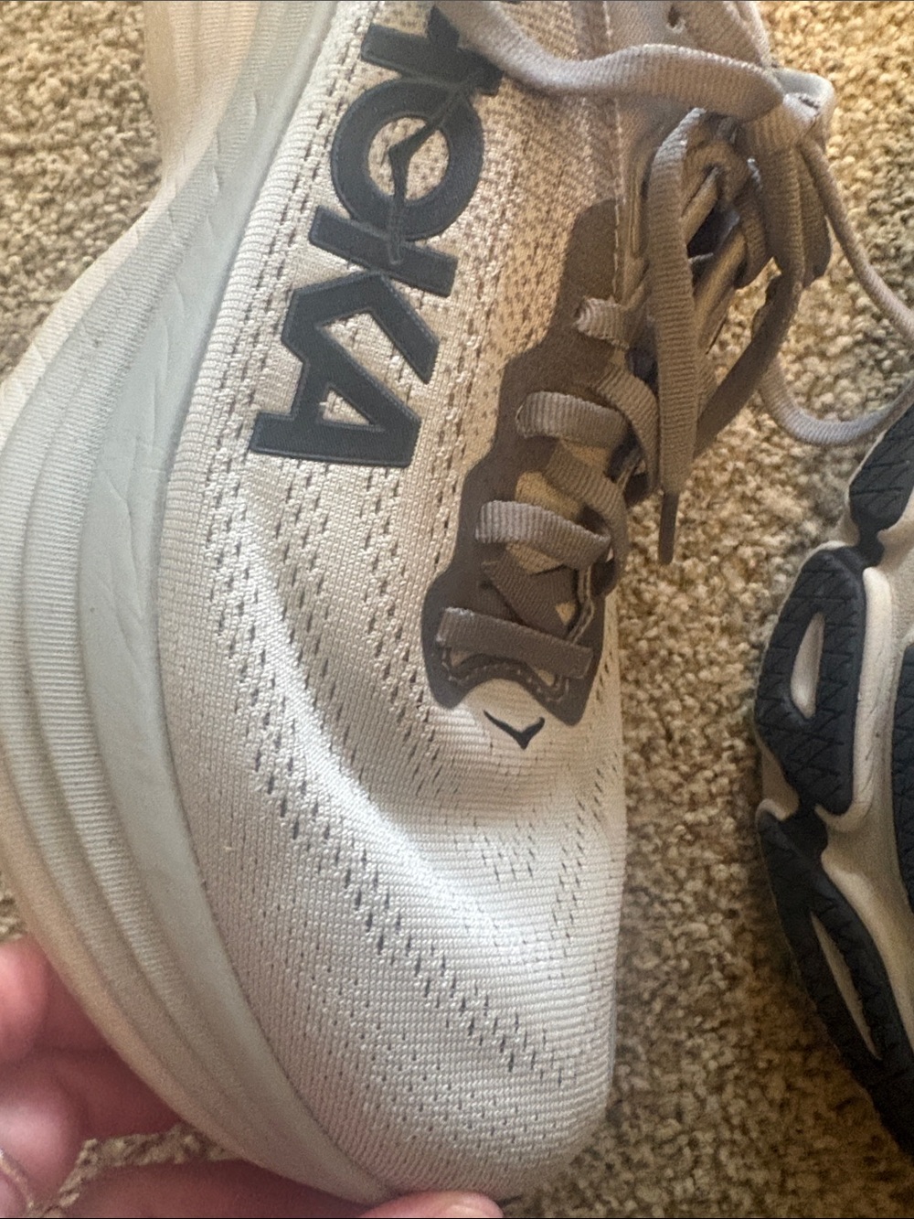 Mens Hoka Bondi 8 White and Gray Cushioned Running Sneakers - Picture 7 of 8